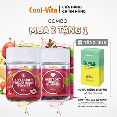 Combo Kẹo Dẻo Giấm Táo Hỗ Trợ Tiêu Hóa & Kẹo Dẻo Củ Dền Hỗ Trợ Bổ Sung Sắt CoolVita (60 viên x 3g)/hộp