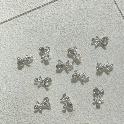 10 Chiếc Nơ Nút Lấp Lánh Charm Bạc Đính Đá Charm Trắng Hồng 3D Đinh Tán Làm Nail Siêu Xinh Mẫu Mới Nail Phương Miu Nữ Women