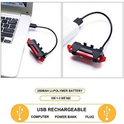 Đèn 5 LED Cảnh báo sau Xe Đạp giúp đạp xe an toàn ban đêm 4 chế độ sáng (Đèn Xanh) 