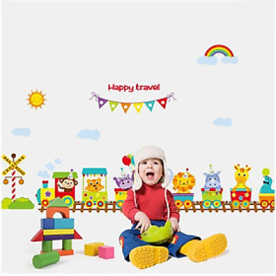 Decal dán tường kết hợp Happy Travel XL8221+SK9001 [ Size Lớn ] 