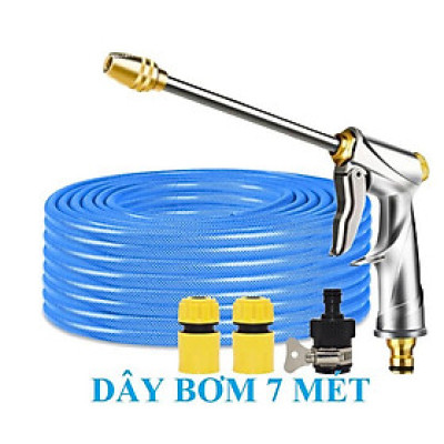 ️ Bộ dây vòi xịt nước rửa xe, tưới cây , tăng áp 3 lần, loại 7m, 10m 206701-2 đầu đồng, cút, nối đen
