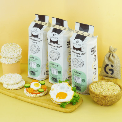 Bánh gạo lứt Hữu cơ GUfoods - Thành phần gạo lứt organic, Không đường, Không chiên dầu, Lành mạnh, Phù hợp Eat clean, Ăn vặt healthy, Thực dưỡng, Tập gym, Thuần chay