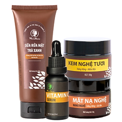 Bộ trắng da, sạch nám toàn diện Wonmom (Sữa rửa mặt+Kem nghệ tươi+Serum vitamin C+ Mặt nạ nghệ)