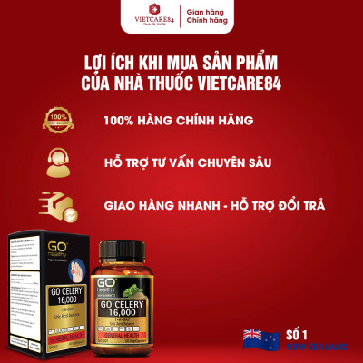 Viên gout nhập khẩu chính hãng New Zealand GO CELERY 16000mg (60 viên) giúp giảm các triệu chứng bệnh gút: giảm uric acid, làm giảm triệu chứng sưng đau do gut