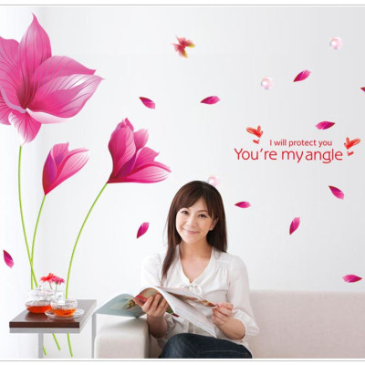 Decal dán tường Hoa cánh bướm hồng AmyShop DH067 - 2 bộ (153 x 215 cm)