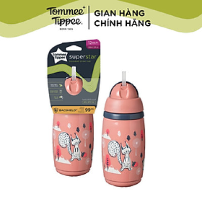 Bình uống nước giữ nhiệt có ống hút kháng khuẩn chống tràn, chống sặc Tommee Tippee SuperStar, 266ml, cho bé từ 12 tháng – Hồng