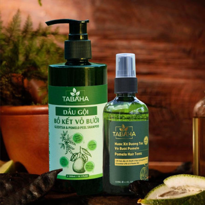 Combo Dầu Gội Bồ Kết Vỏ Bưởi 300ml Và Xịt Dưỡng Tóc Tinh Dầu Bưởi 120ml TaBaHa