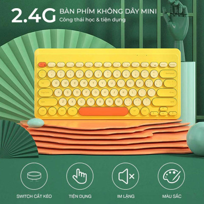 Bàn phím không dây HXSJ K610 USB2.4G giảm ồn, gọn nhẹ dễ mang đi, phù hợp PC/ Laptop/ Điện thoại- Hàng chính hãng