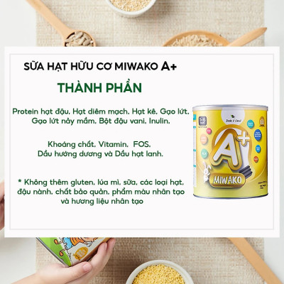 Combo 4 Hộp Sữa Công Thức Hữu Cơ Miwako A+ Vị Vani 400g (1.6Kg) Nhập Khẩu Malaysia, Sữa Hạt Cho Bé Từ 1 - 6 Tuổi Giúp Phát Triển Trí Não Chiều Cao