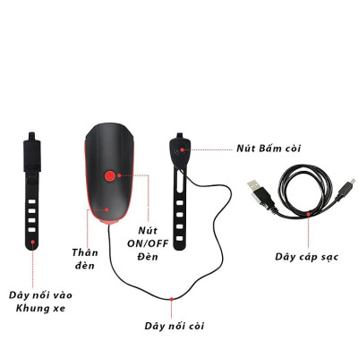 Đèn Pha Xe Đạp Có Còi/Kèn - Pin Mạnh 1200mAh - Sáng Tới 5 Giờ Liên Tục - 3 Chế Độ Sáng - Còi To - Chống Nước - Màu Đỏ - Chính hãng DoDoDios
