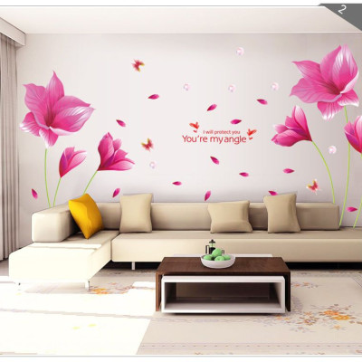 Decal dán tường Hoa cánh bướm hồng AmyShop DH067 - 2 bộ (153 x 215 cm)