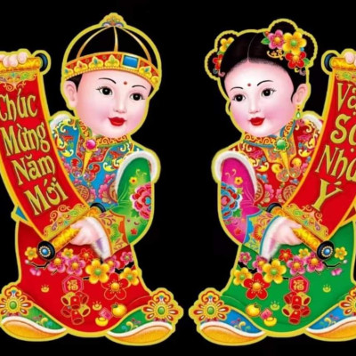 Decal Mẫu Cô Cậu Tiên Đồng Ngọc Nữ - Decal Trang Trí Tết Dán Kính, Dán Tường - HÀNG CHÍNH HÃNG MINIIN