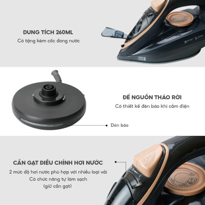 Bàn là hơi nước cầm tay dạng nằm Lebenlang LBL5289, bàn ủi hơi nước 2200W, bình chứa 260ml, bảo hành 2 năm - hàng chính hãng
