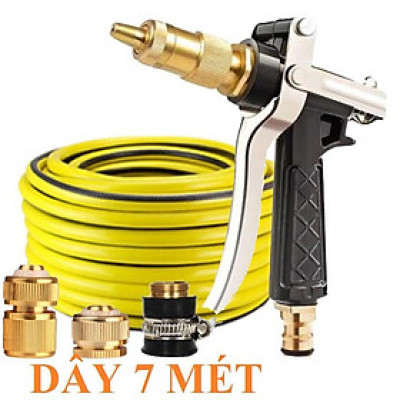 ️ Bộ dây vòi xịt nước rửa xe, tưới cây , tăng áp 3 lần, loại 7m, 10m 206236 đầu đồng,cút đồng,