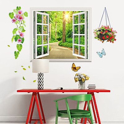 Decal dán tường Cửa sổ con đường xanh (58 x 103 cm)