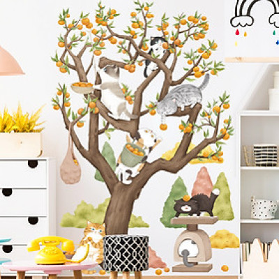Sticker Giấy Dán Tường Decal Dán tường Tranh Dán Tường Trang Trí Tường Mẫu Gia Đình Mèo Thu Hoach Cam ZH-1016