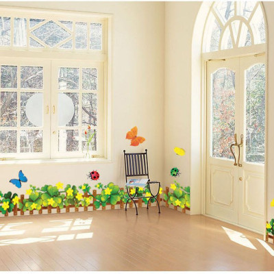 Decal dán chân tường Hoa dừa cạn vàng AmyShop DCT027 - 2 bộ ( 25 x 370 cm )