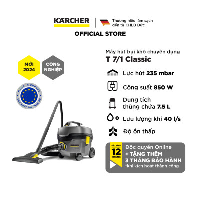 [Sản xuất Châu Âu] Máy hút bụi khô công nghiệp Karcher T 7/1 Classic - Hàng chính hãng