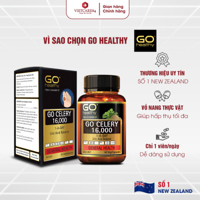 Viên gout nhập khẩu chính hãng New Zealand GO CELERY 16000mg (60 viên) giúp giảm các triệu chứng bệnh gút: giảm uric acid, làm giảm triệu chứng sưng đau do gut