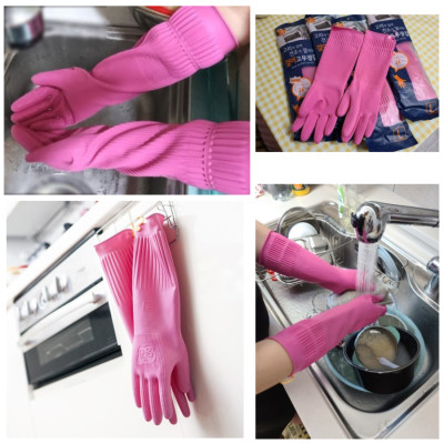 Bộ 6 Đôi Găng Tay cao Su Tự Nhiên Hàn Quốc Có Móc 38cm 