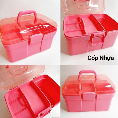Cốp Nhựa Đựng Đồ Nail Màu Hồng 30cm, 2 Ngăn Tháo Rời, Chắc Chắn Dễ Lau Chùi, Phụ Kiện Làm Nail Tiện Lợi Nail Phương Miu