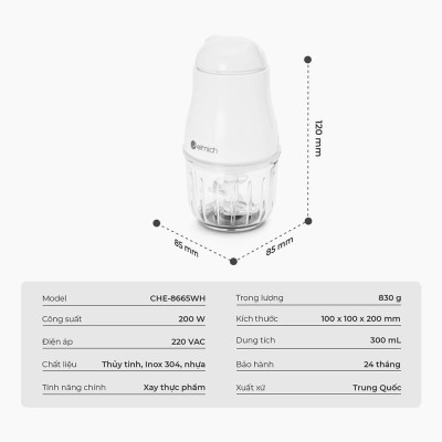 Máy xay thịt, xay thực phẩm cho bé Elmich CHE-8665, 6 lưỡi inox 304 xay nhanh, nhuyễn mịn, đảo trộn đồng đều các loại thực phẩm, an toàn tuyệt đối với trẻ nhỏ - Hàng chính hãng