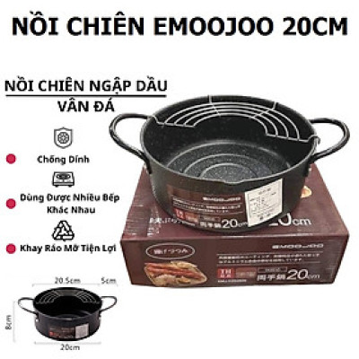Nồi chiên/rán ngập dầu chống dính kèm khay ráo dầu có tay cầm 20cm Nhật Bản, sử dụng được trên mọi loại bếp từ, gas, hồng ngoại, Hàng chính hãng Model EmooJooKittchen
