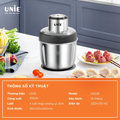 Máy Xay Thịt Unie UE226, Công Suất 300w - 2 Cối Inox 304, Hàng Chính Hãng