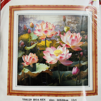 Tranh thêu kín Hoa sen VS8129, kích thước 50 x 50 cm