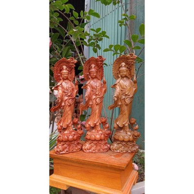 Tượng phật bà quan âm bồ tát bằng gỗ hương đá liền khối  kt 30×9×10cm