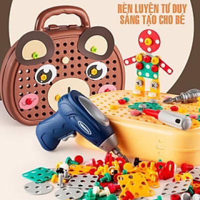 Bộ đồ chơi kỹ sư lắp ráp kèm khoan điện - đồ chơi vặn ốc vít - Cho bé từ 3 tuổi