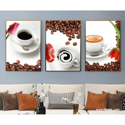 TRANH BỘ 3 TREO TƯỜNG CỠ ĐẠI KÈM KHUNG - TREO QUÁN CAFE- TB3BAFCF405