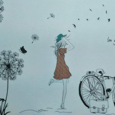 Decal dán tường Combo Cô gái và hoa bồ công anh đen