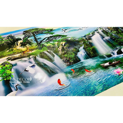 (ẢNH THẬT) Tranh dán tường 3d phong cảnh hữu tình 6 trang trí decor phòng khách