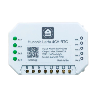 Công tắc thông minh [ĐIỀU KHIỂN TỪ XA] Hunonic Lahu 4 Kênh RTC - Điều khiển qua Wifi, Bluetooth - Hẹn giờ không cần wifi