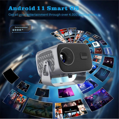 Máy chiếu android có điều khiển cử chỉ và giọng nói tiếng việt, Bluetooth, loa, kết nối màng hình điện thoại, Wifi kép 2 băng tần, cài sẵn ứng dụng tivi truyền hình cáp bóng đá và phim HD miễn phí vĩnh viễn - Hàng Nhập Khẩu