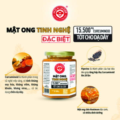 Mật ong tinh nghệ Honimore 15500mg Curcuminoid loại đặc biệt | Dành cho người dạ dày | Tăng cường miễn dịch | 360g