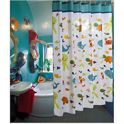  RÈM PHÒNG TẮM VẢI POLYESTER DÀY, IN HOẠT HÌNH KHÔNG THẤM NƯỚC