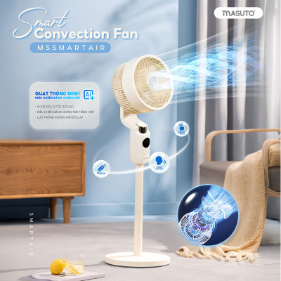 Quạt Điện Cây Masuto MS Smart Air Thông Minh AI, Điều Khiển Bằng Giọng Nói Tiếng Việt, Quạt Mát Ion Âm Bổ Sung Oxy, Điều Hòa Không Khí, Có Remote Từ Xa - Hàng chính hãng