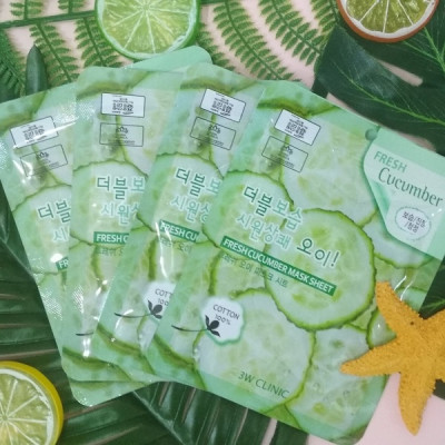 Combo 5 Mặt nạ dưỡng ẩm chiết xuất từ dưa leo 3W CLINIC FRESH CUCUMBER MASK SHEET 23ml x 5
