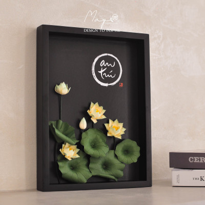 Tranh hoa giấy handmade trang trí cao cấp VIETNAM LOTUS "An Trú" 30x40cm - Maypaperflower Hoa giấy nghệ thuật 
