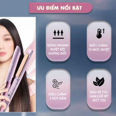 Máy duỗi tóc Kemei KM-3142 điều chỉnh 10 mức nhiệt sử dụng được cho mọi loại tóc - Hàng chính hãng