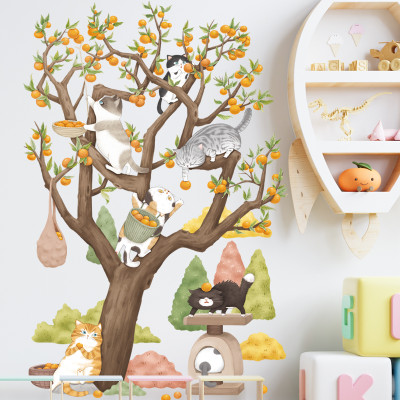 Sticker Giấy Dán Tường Decal Dán tường Tranh Dán Tường Trang Trí Tường Mẫu Gia Đình Mèo Thu Hoach Cam ZH-1016