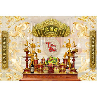 Tranh dán tường 3D phòng thờ đẹp - tranh phòng thờ