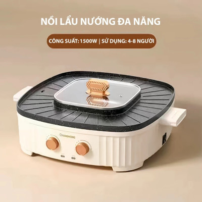 Nồi Lẩu Nướng Vuông Đa Năng Dùng cho 4-6 người ăn lẩu nướng Chất Liệu Chống Dính Cao Cấp - Nồi lẩu Nướng 2 Trong 1 - Hàng Chính Hãng MINIIN