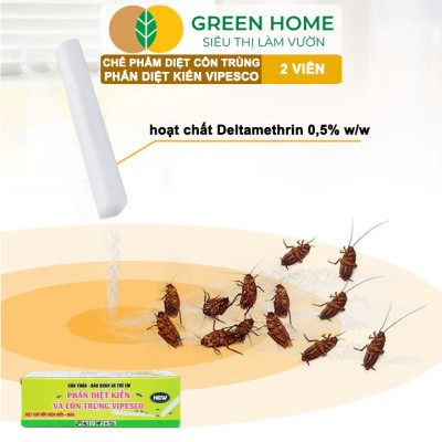 Phấn Diệt Kiến Và Côn Trùng Vipesco, GreenHome, Hộp 2 Viên, Diệt Trừ Kiến, Gián, Rận, Rệp, Bọ Chét,.
