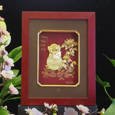 Tranh heo dát vàng (26×33) MT Gold Art- Hàng chính hãng, trang trí nhà cửa, phòng làm việc, quà tặng sếp, đối tác, khách hàng, tân gia, khai trương 