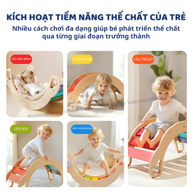 Ván thăng bằng montessori bập bênh vận động cho bé Mideer Rainbow Wooden Climber