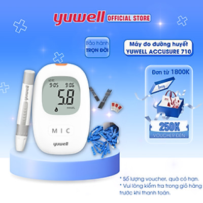 Máy đo đường huyết điện tử YUWELL Accusure 710 tặng kèm theo 10 kim lấy máu +10 que thử đường huyết - bảo hành trọn đời