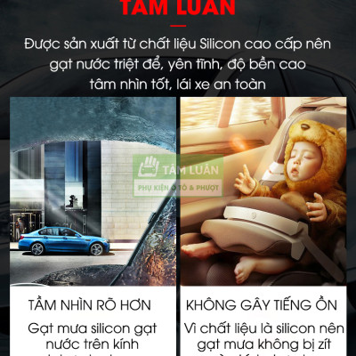 Gạt mưa ô tô silicon Tâm Luân, KHÔNG XƯƠNG - Thân mềm, gạt sạch - không tiếng ồn - độ bền cao - không bị oxi hoá, độ bền lên đến 10 năm